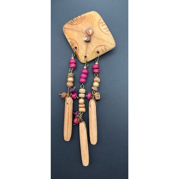 Vintage Handmade Boho Natural Beauty Wood / Wooden Dangle Brooch - Picture 1 of 4